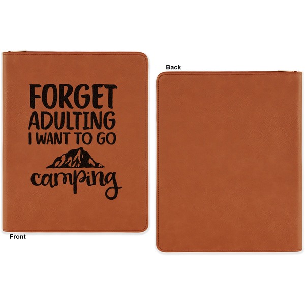 Camping Quotes & Sayings (Shape) Cognac Leatherette Zipper Portfolios with Notepad - Single Sided - Apvl