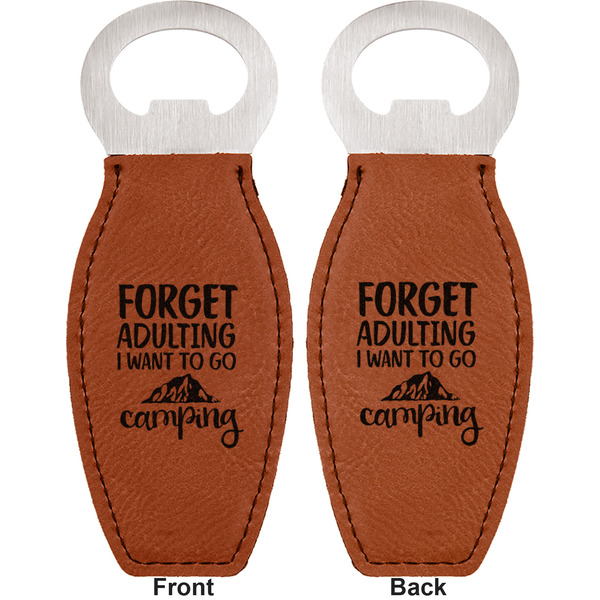 Camping Quotes & Sayings (Shape) Leather Bar Bottle Opener - Front and Back