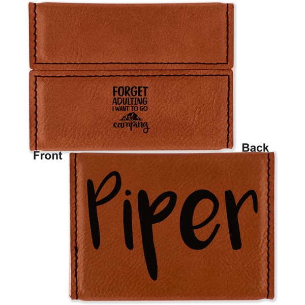 Camping Quotes & Sayings (Shape) Leather Business Card Holder - Front Back