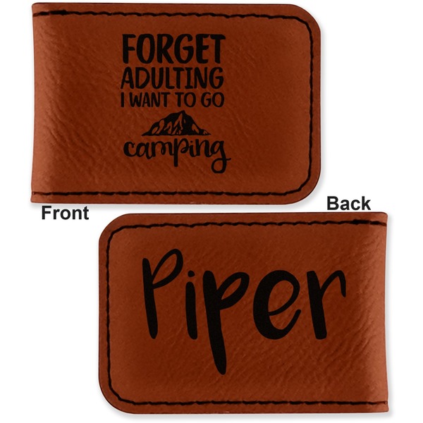 Camping Quotes & Sayings (Shape) Leatherette Magnetic Money Clip - Front and Back