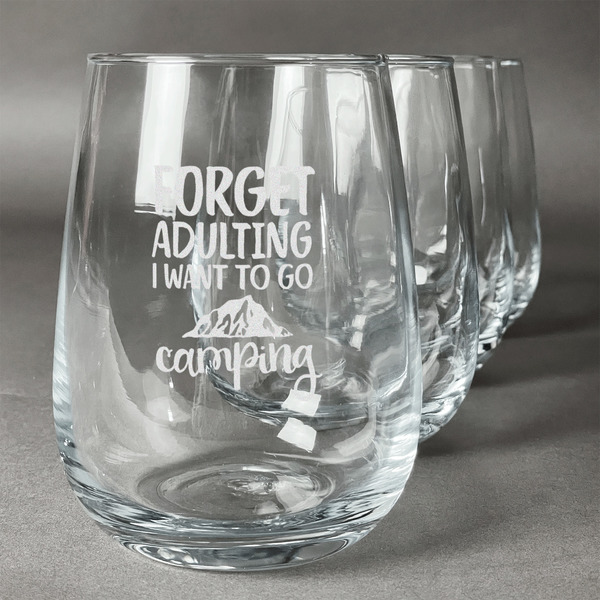 Custom Camping Quotes & Sayings Stemless Wine Glasses (Set of 4)