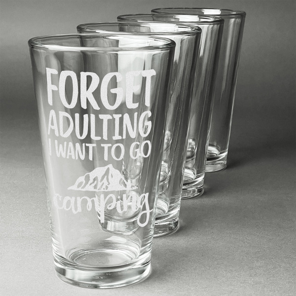 Custom Camping Quotes & Sayings Pint Glasses - Engraved (Set of 4)