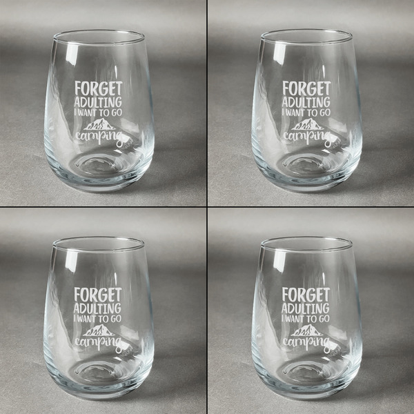 Camping Quotes & Sayings (Shape) Set of Four Personalized Stemless Wineglasses (Approval)
