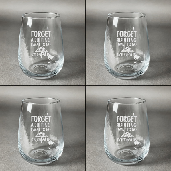 Camping Quotes & Sayings (Shape) Set of Four Personalized Stemless Wineglasses (Approval)