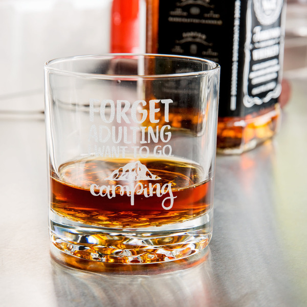 Camping Quotes & Sayings (Shape) Whiskey Glass - Jack Daniel's Bar - in use
