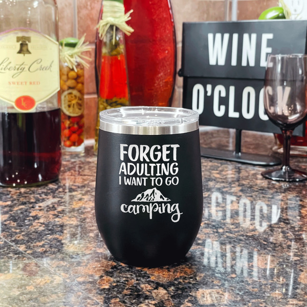 Camping Quotes & Sayings Stainless Wine Tumblers - Black - Single Sided - In Context