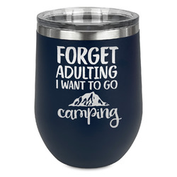 Camping Quotes & Sayings Stemless Stainless Steel Wine Tumbler - Navy - Double Sided