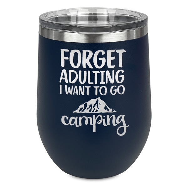 Custom Camping Quotes & Sayings Stemless Stainless Steel Wine Tumbler - Navy - Double Sided