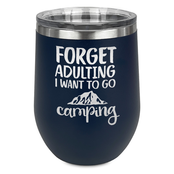 Custom Camping Quotes & Sayings Stemless Stainless Steel Wine Tumbler - Navy - Single Sided