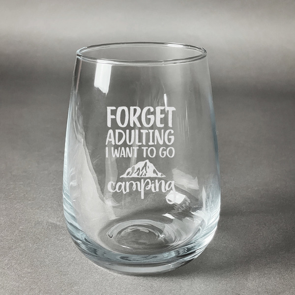 Custom Camping Quotes & Sayings Stemless Wine Glass (Single)