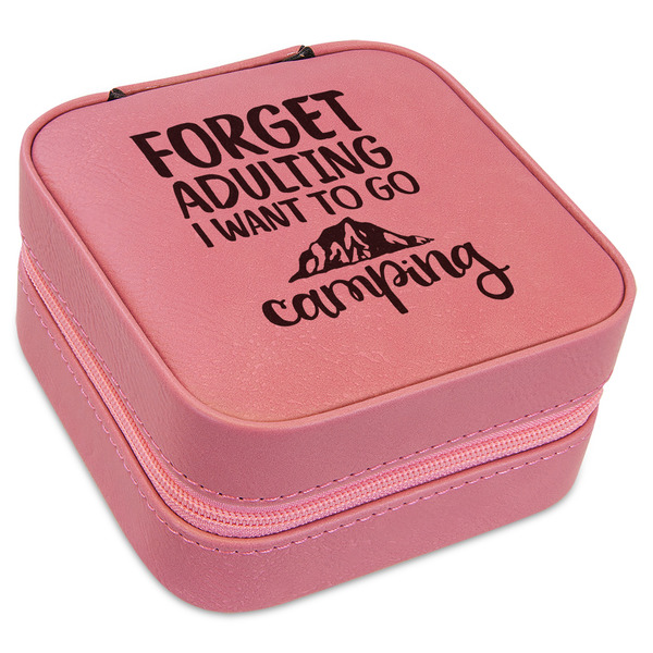 Custom Camping Quotes & Sayings Travel Jewelry Boxes - Pink Leather
