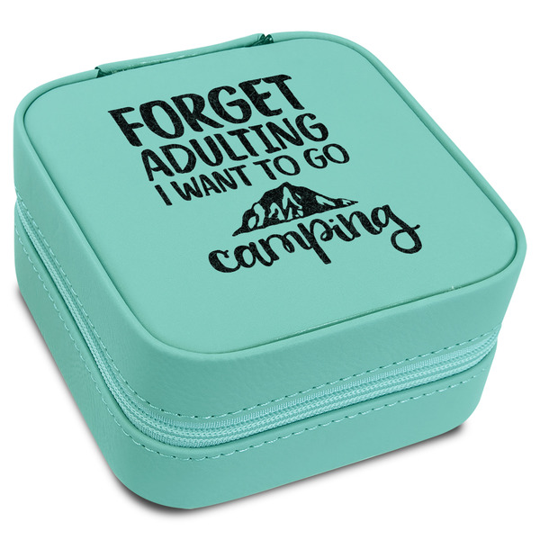 Custom Camping Quotes & Sayings Travel Jewelry Box - Teal Leather