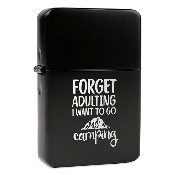 Custom Camping Quotes & Sayings Windproof Lighter - Black - Single Sided & Lid Engraved