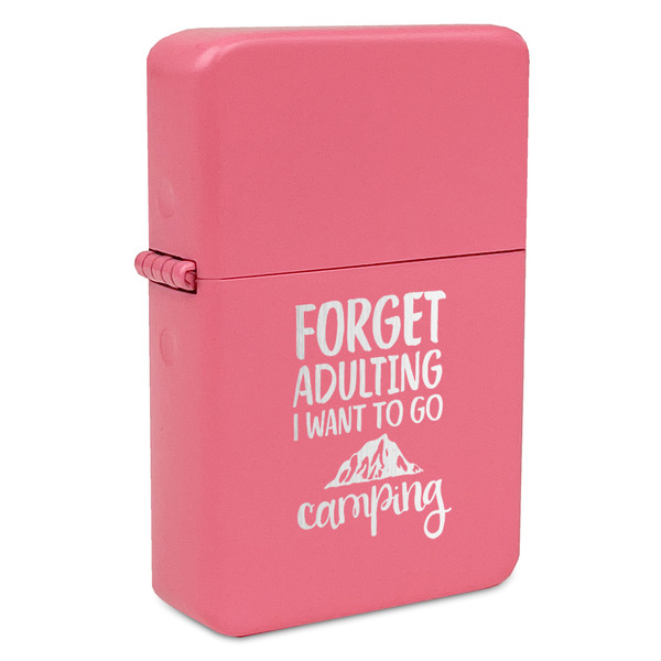 Custom Camping Quotes & Sayings Windproof Lighter - Pink - Double Sided & Lid Engraved