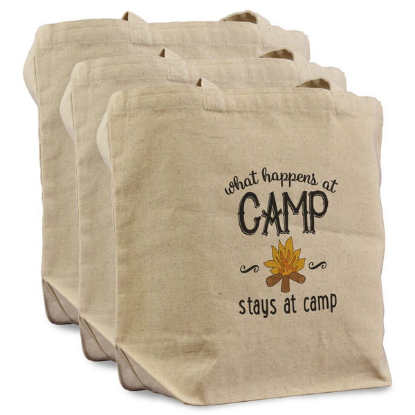 Custom Camping Sayings & Quotes (Color) Reusable Cotton Grocery Bags - Set of 3
