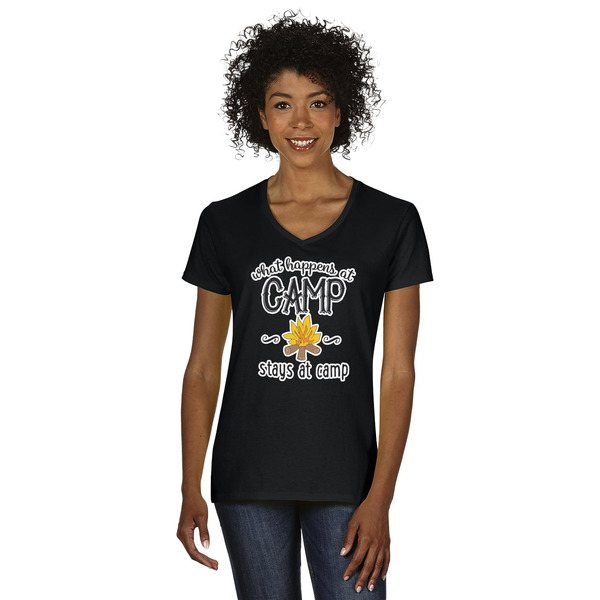 Custom Camping Sayings & Quotes (Color) Women's V-Neck T-Shirt - Black - 2XL