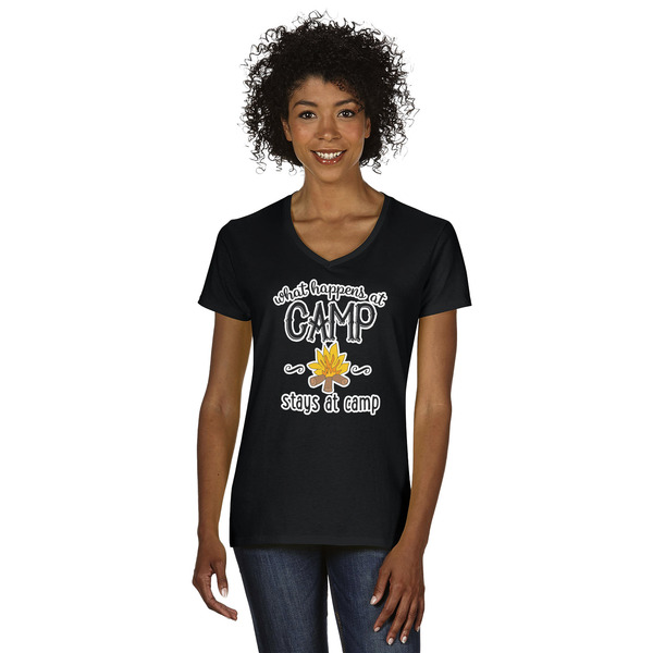 Custom Camping Sayings & Quotes (Color) Women's V-Neck T-Shirt - Black - Small