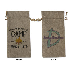 Camping Sayings & Quotes (Color) Large Burlap Gift Bag - Front & Back
