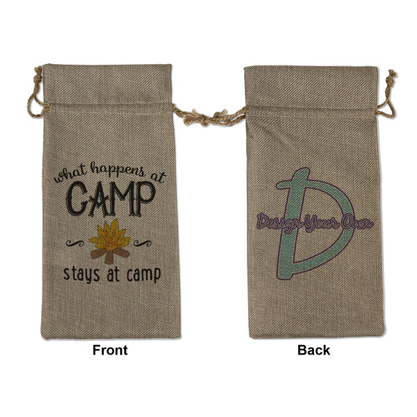 Custom Camping Sayings & Quotes (Color) Large Burlap Gift Bag - Front & Back