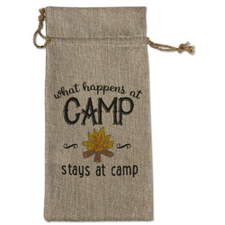 Camping Sayings & Quotes (Color) Large Burlap Gift Bag - Front