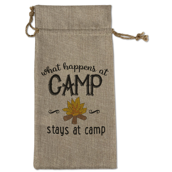 Custom Camping Sayings & Quotes (Color) Large Burlap Gift Bag - Front