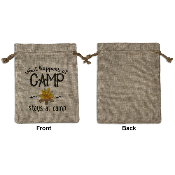 Camping Sayings & Quotes (Color) Medium Burlap Gift Bag - Front Approval
