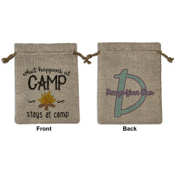 Camping Sayings & Quotes (Color) Medium Burlap Gift Bag - Front & Back