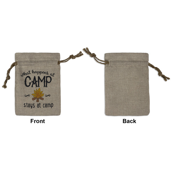 Camping Sayings & Quotes (Color) Small Burlap Gift Bag - Front Approval