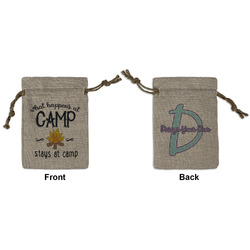 Camping Sayings & Quotes (Color) Small Burlap Gift Bag - Front & Back