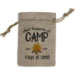 Camping Sayings & Quotes (Color) Small Burlap Gift Bag - Front