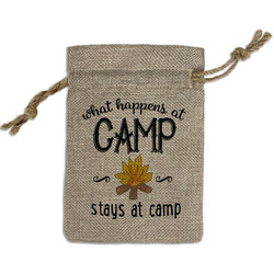 Camping Sayings & Quotes (Color) Small Burlap Gift Bag - Front