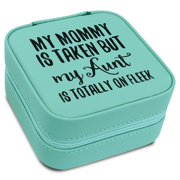 Custom Aunt Quotes and Sayings Travel Jewelry Box - Teal Leather