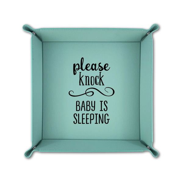 Baby Quotes 6" x 6" Teal Leatherette Snap Up Tray - FOLDED UP