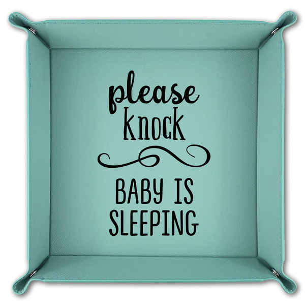 Baby Quotes 9" x 9" Teal Leatherette Snap Up Tray - FOLDED