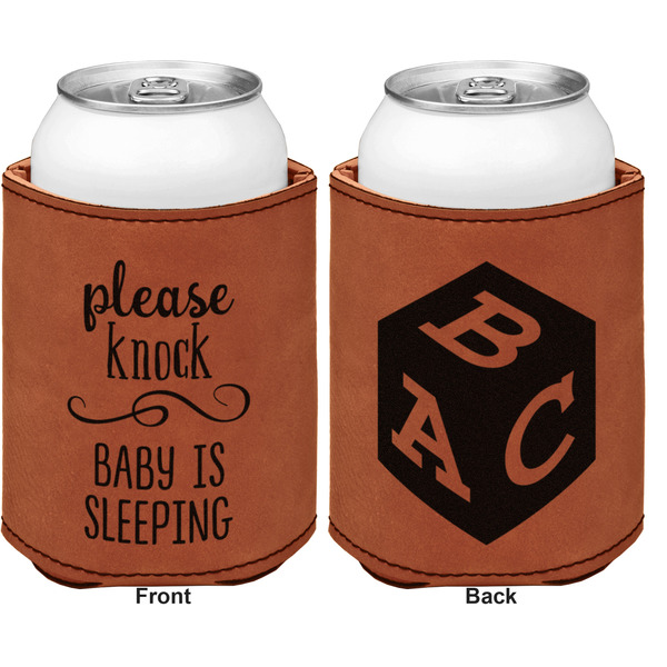 Baby Quotes Cognac Leatherette Can Sleeve - Double Sided Front and Back
