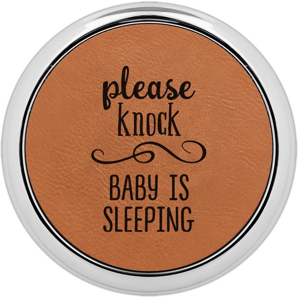 Custom Baby Quotes Leatherette Round Coaster w/ Silver Edge