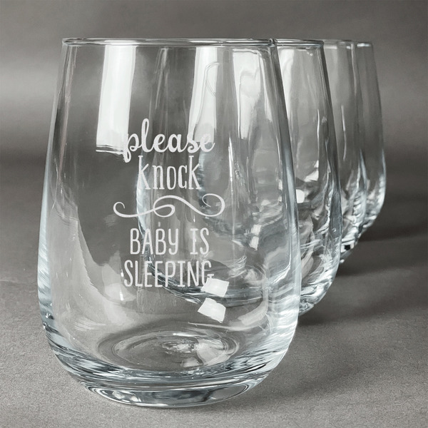 Custom Baby Quotes Stemless Wine Glasses (Set of 4)
