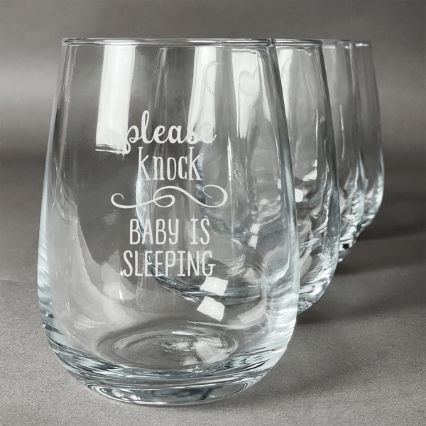 Custom Baby Quotes Stemless Wine Glasses (Set of 4)