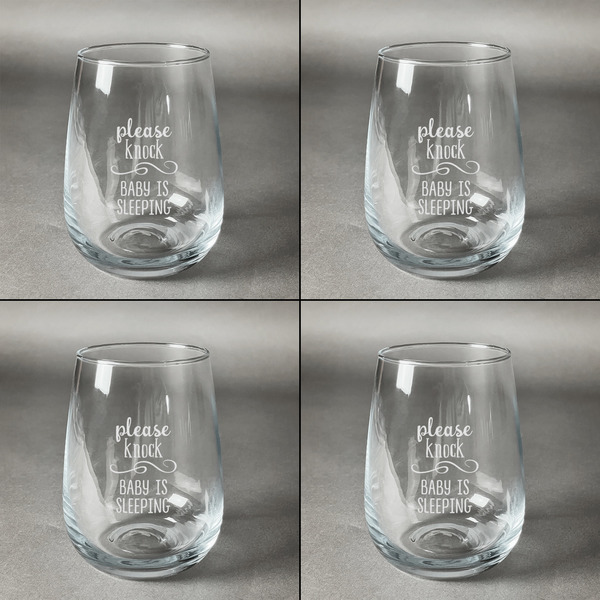 Baby Quotes Set of Four Personalized Stemless Wineglasses (Approval)