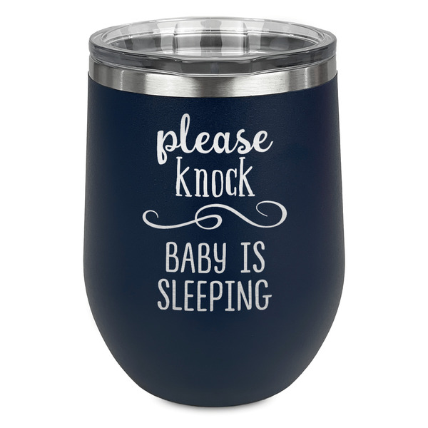 Custom Baby Quotes Stemless Stainless Steel Wine Tumbler - Navy - Double Sided