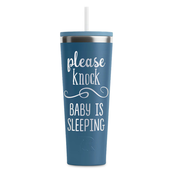 Custom Baby Quotes RTIC Everyday Tumbler with Straw - 28oz - Steel Blue - Double-Sided