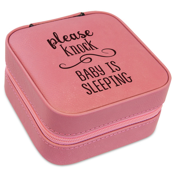 Custom Baby Quotes Travel Jewelry Boxes - Pink Leather