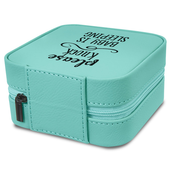 Baby Quotes Travel Jewelry Boxes - Leather - Teal - View from Rear