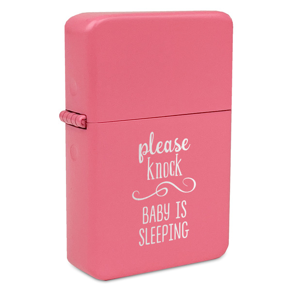 Custom Baby Quotes Windproof Lighter - Pink - Single Sided & Lid Engraved