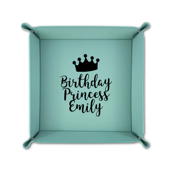 Birthday Princess 6" x 6" Teal Leatherette Snap Up Tray - FOLDED UP
