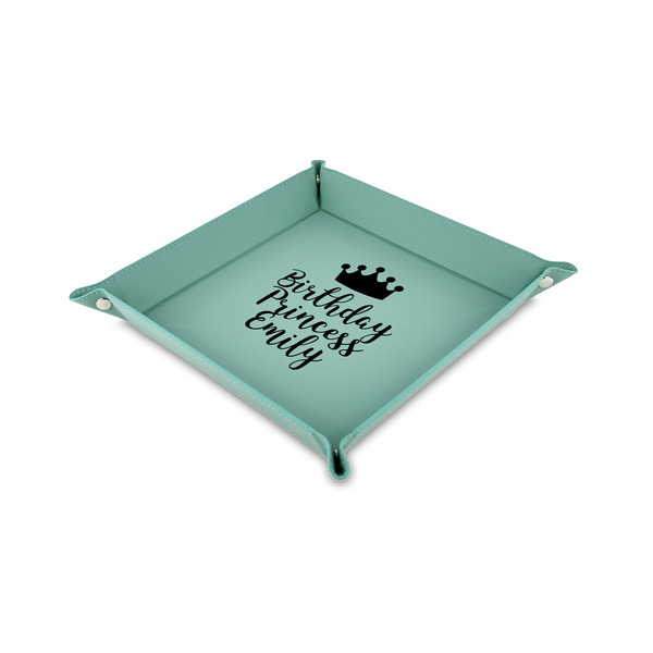 Custom Birthday Princess 6" x 6" Teal Faux Leather Valet Tray (Personalized)