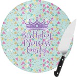 Birthday Princess Round Glass Cutting Board - Small (Personalized)