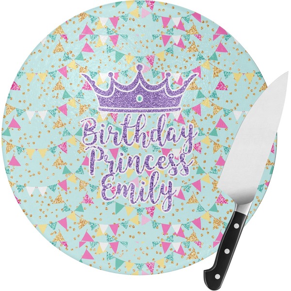 Custom Birthday Princess Round Glass Cutting Board - Small (Personalized)