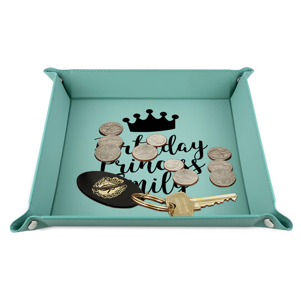 Birthday Princess 9" x 9" Teal Leatherette Snap Up Tray - STYLED