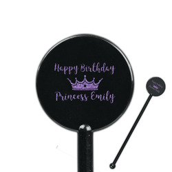Birthday Princess 5.5" Round Plastic Stir Sticks - Black - Single Sided (Personalized)
